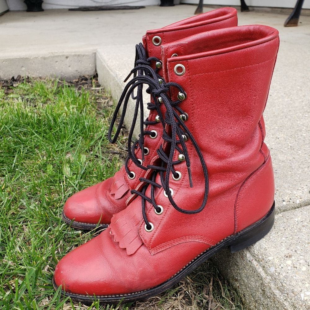Red Combat Boots Size 6B Justin